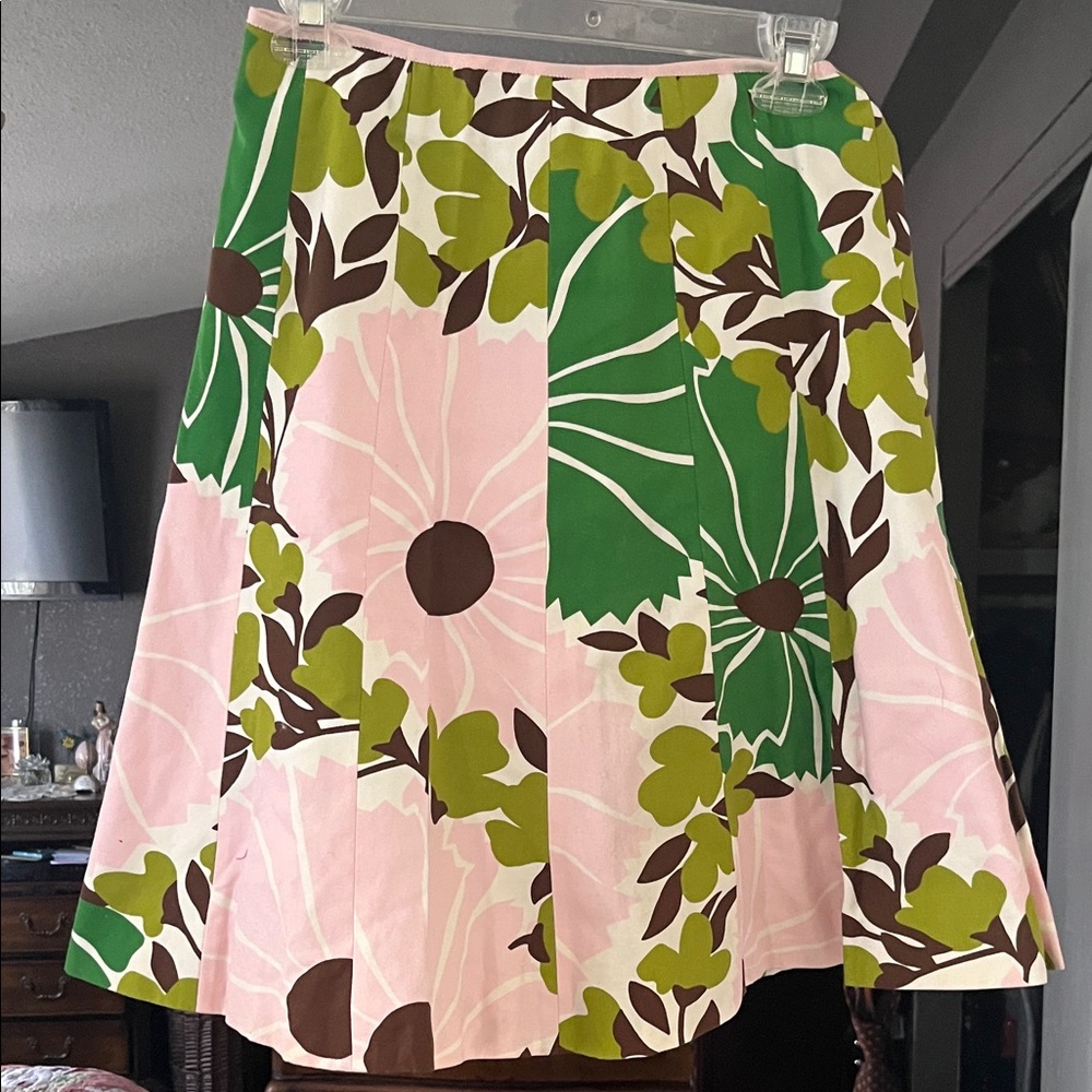 J. Crew Pink and Green Floral A-Line Skirt 100% cotton lined like new